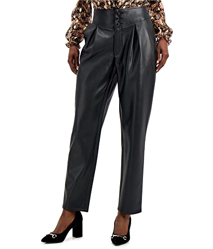 INC Womens Black Faux Leather Pleated Pocketed Tapered Party Pants 8