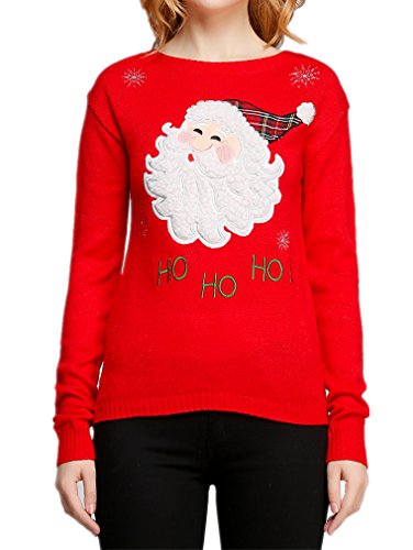 v28® Women Girl Christmas Cute Santa Embroidered Knitted Deer Pullover Sweater Jumper