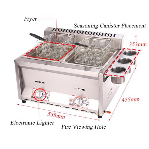 LPG Gas-Fritteuse – Kommerzielle 2 x 8 l Doppeltank-Edelstahl-Fritteuse mit Korb und Deckel für Pommes Frites – ideal für Zuhause, Küche und Restaurant – Bild 7