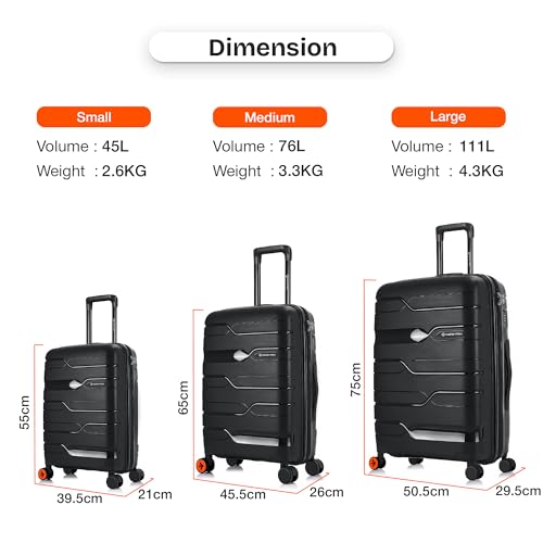 Image of Nasher Miles Paris Hardshell-Sided Polypropylene Cabin Luggage Black 20 Inch |55Cm 8 Wheel Inline Trolley Bag, Small