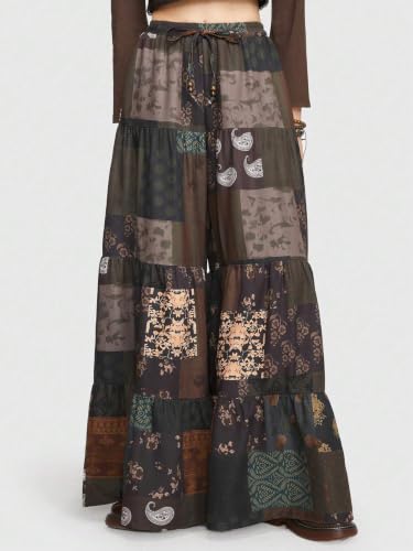 Image of GRECIILOOKS Boho Printed Wide Leg Palazzo Pants for Women, Flowing High Waist Rayon Trousers for Beach, Vacation, Lounge, and Summer Style