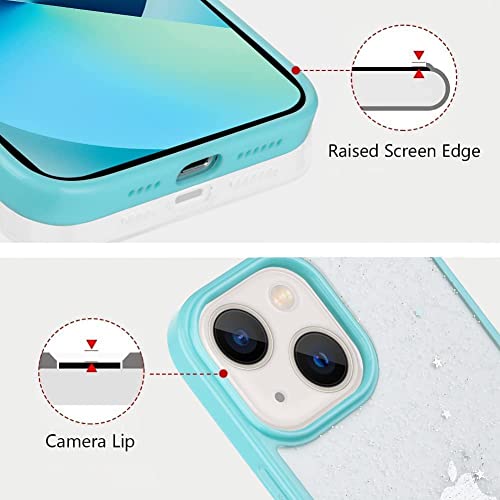 Image of MIDOS Back Cover Compatable with iPhone 13 Glitter Case for Girls Star Bling Cute Sparkly Transparent Glitter Case for iPhone 13 (Mint)