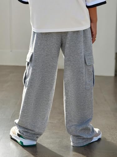 Boys Baggy Pants Casual Cargo Pants Elastic Waist Loose Sweatpants Workout Jogging Trousers with Pockets for 7-14Y2