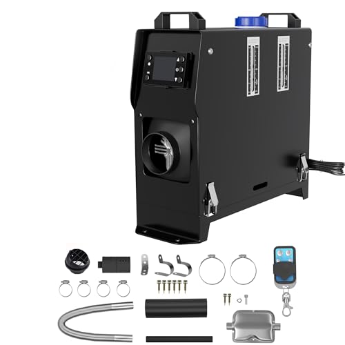 YRHome Calefactor diésel de 12 V 8 kW con pantalla LCD, mando a distancia y salida de aire giratoria, para coche, camión, caravana, barco, coche, remolque, color negro