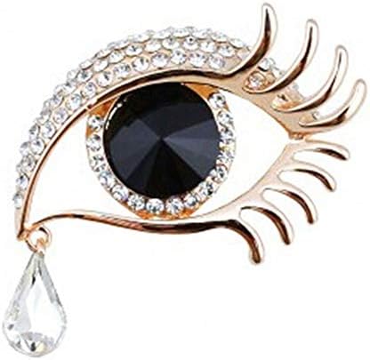 JKQBUX Angel Tears Brooch Pins, Elegant Rhinestone Sapphire Big Eyes Alloy Long Eyelashes Corsage Breastpin for Women Jewelry Gold＋Black