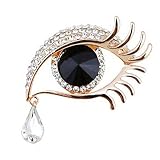 JKQBUX Angel Tears Brooch Pins, Elegant Rhinestone Sapphire Big Eyes Alloy Long Eyelashes Corsage Br