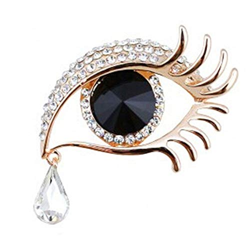 Jkqbux Angel Tears Brooch Pins, Elegant Rhinestone Sapphire Big Eyes Alloy Long Eyelashes Corsage Breastpin For Women Jewelry Gold＋Black #TOP7