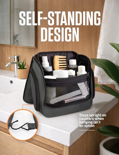 Image of VENTURE 4TH Hanging Travel Toiletry Bag, 18 Compartments - Gray | Hangs on rails, hooks or doors; stands upright. Removable TSA pouch. Water-resistant Nylon 290D Twill, reinforced stitching.