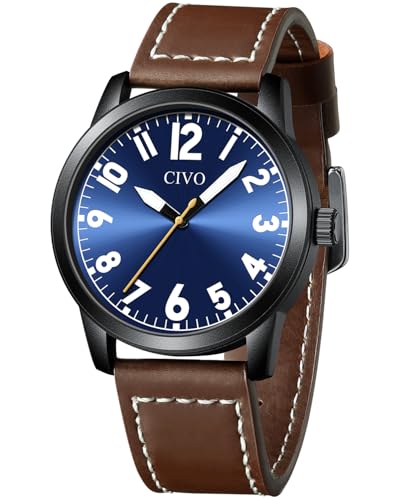 CIVO Herren Uhren Analog Lederarmband: Wasserdicht Quarzuhr Armbanduhr mit Großen Ziffern