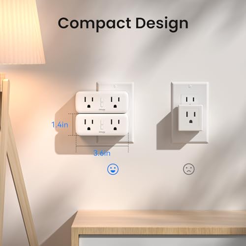 Image of GHome Smart Plug Outlet Extender 15A, 2 Pack, WiFi Smart Plugs Compatible with Alexa & Google Home, Smart Surge Protector with Timer & Remote Control, Dual Outlets, No Hub Required, White