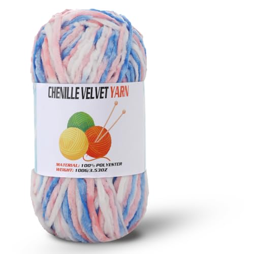 Image of Velvet Chenille Chunky Yarn, Handcrafts Weaving Soft Chenille Yarn for Crocheting Clearance, Used for Making Baby Yarn Blanket, Clothes, Knitting Creations (1 - Colorful - E)
