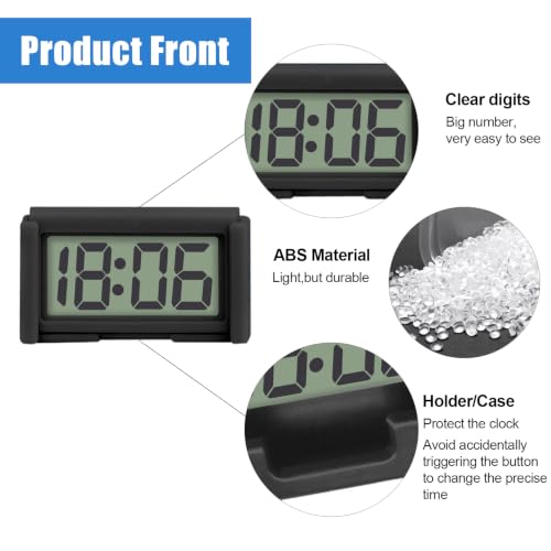 Image of Car Dashboard Digital Clock - with Jumbo LCD Time & Day Display - Mini Automotive Stick On Watch for Car Truck Dashboard & Air Vent (Black)
