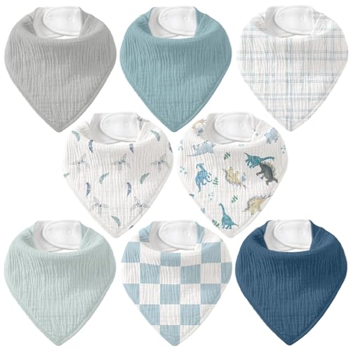 CIVARUA KIDS Muslin Baby Bibs 8 Pack, Baby Bandana Drool Bib for Drooling and Teething, Cotton Soft Absorbent for Girls Boys BC