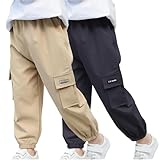 Boys Cargo Joggers Pants 2 Pack Casual Pants Fashion Elastic Waist Pant Cinch Bottom Workout Pant 2025 Work Trousers CC2-Blue 2 Years