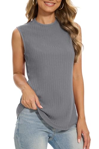 QUEZHU 2025 Women's Scoop Neck Sleeveless Slim-Fit Tank Summer Ribbed Basic Solid Color Tank Top2
