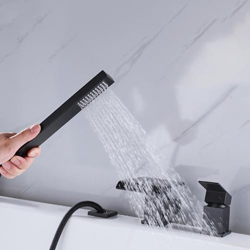 Robinet mitigeur de bain-douche cascade en laiton or brossé 3 trous - 2