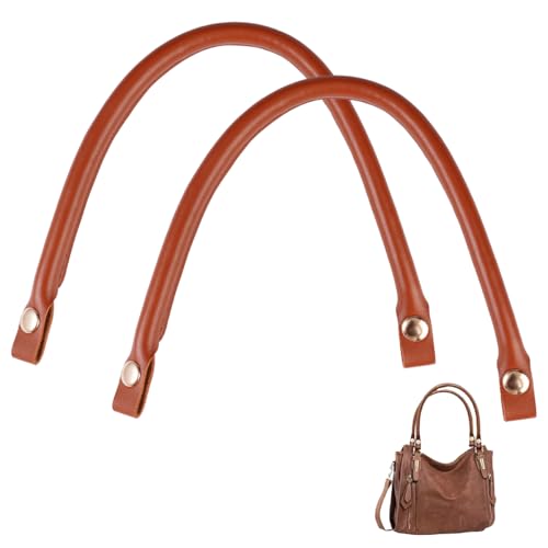 2 Piezas de Asa de Cuero Marrón 40 cm, Flexibles y Duraderas, Asas de Bolsos de PU con Diseño de Botón a Presión Móvil, Ideal para Accesorios de Mano de Bricolaje, Asa de Repuesto para Bolso