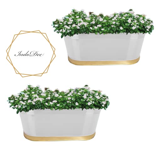 IndoDec Metal Planter Railing Planters Pot Plant Container Oval Planters Home Gardening Hanging/Table-Top Planter Gamla for Balcony Set of 5 White