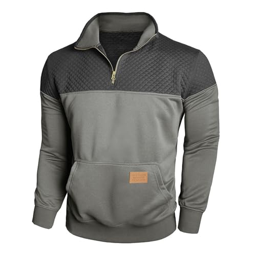Pull matelassé gris homme col montant taille L à fermeture éclair 1/4