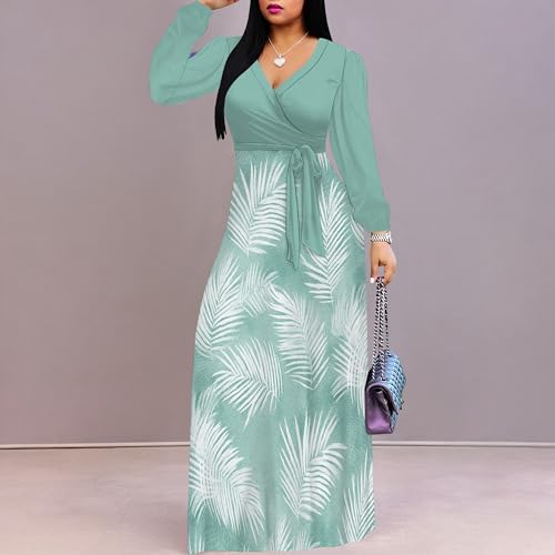 Image of PinkPatty Plus Size Dresses for Curvy Women V Neck Flowy Long Sleeves Wrap Maxi Dress Travel Vacation Outfits