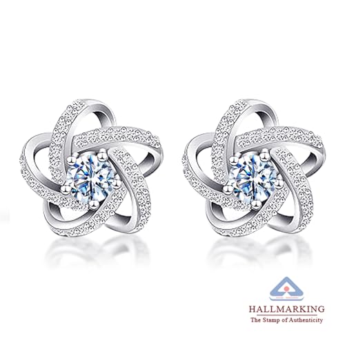 Image of TRUESILVER ACPL 925 Sterling Silver BIS Hallmarked Stud Earrings for Women & Girls |Sparkling Stone Embellished Elegant Design | Lightweight Daily Wear Jewellery | Gift for Women