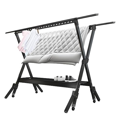 Clothes Drying Rack Foldable, Aluminum Alloy Laundry Stand, Racks for Laundry Room, Garment Rack On Wheels Heavy Duty, Laundry Stand Organizer