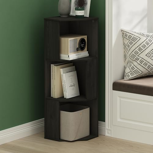 Image of Furinno ECON Corner Shelf, 3-Tier Corner Book Shelf, Standing Storage Shelves, Cube Display Rack, Bookshelf, for Organization and Storage, Living Room, Home Office, Espresso