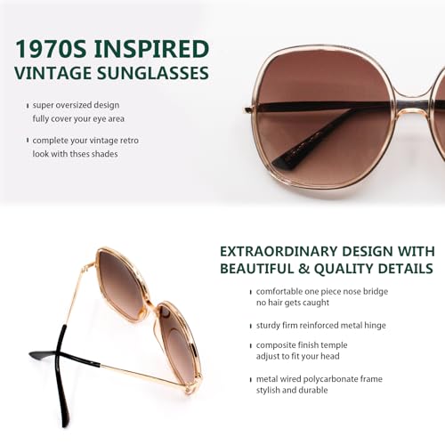Image of Freckles Mark 70s Super Oversize Square Sunglasses for Women Vintage Rectangular Plastic Frame