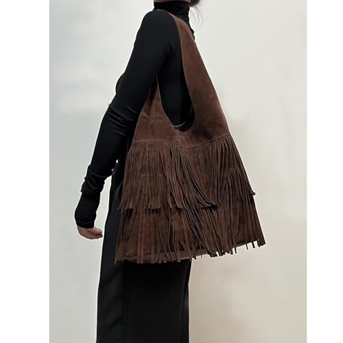 Suede Purse Soft Large Slouchy Suede Fringed Bag for Women Spacious Boho Tote Purse Western Vintage Trendy Shoulder Bag Daily2