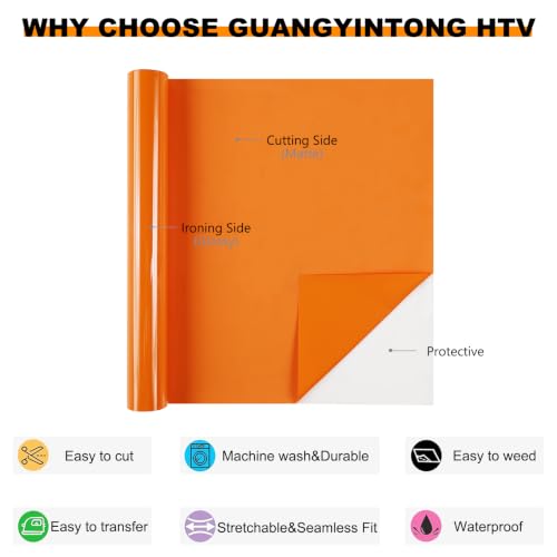 Image of guangyintong Heat Transfer Vinyl 12 inch x 55ft Orange Iron on Vinyl