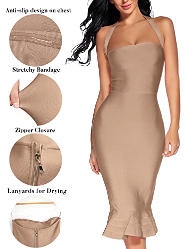 Image of houstil Women's V Neck Halter Fishtail Bandage Bodycon Dress Party