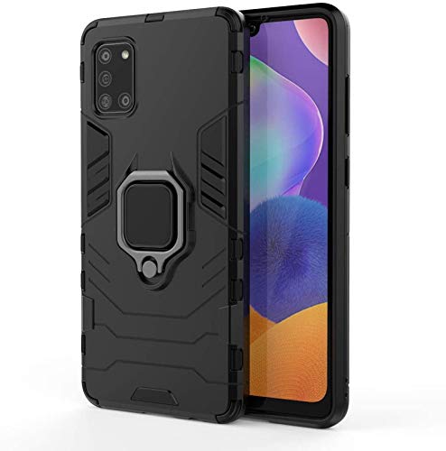 Image of FitSmart Hybrid Armor Shockproof Soft TPU and Hard PC Back Cover with Ring Case for Samsung Galaxy A31 SM-A315F /DS - Black