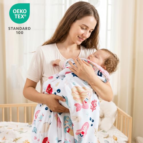 Image of PHF Minky Baby Blanket for Girls with Double Layer and Soothing Raised Dotted Backing, Soft and Lightweight Reversible Receiving Blanket for Newborns, Infants, Babies, 30x40 Inches, Mermaid