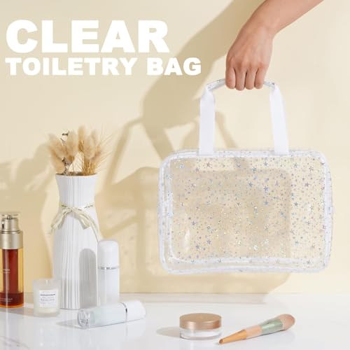 PVC Clear Makeup Bag for Women Waterproof Star Make Up Bag Toiletry Bag Travel Durable Cosmetic Bag Large Cute Tote Bag Organizer Makeup Pouch2