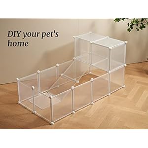 Transparent Clear Small Animal Playpen, Guinea Pig Cages, Puppy Dog Playpen, Pet Playpen, Rabbit Bunny Indoor Fence Pen Enclosure, White Clear Plastic Playpen,12X12 Inch, 12Panels