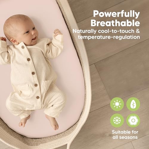 Image of 2-Pack Baby Bassinet Sheets Girl, Boy, 33x17 Bedside Sheets (Cameo) | Viscose Derived from Bamboo, Universal Fitted Bassinet Sheet, Compatible with Halo Bassinest Sleeper, Baby Delight, Graco