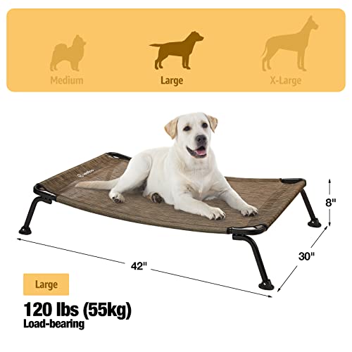 Veehoo-Curved-Cooling-Elevated-Dog-Bed-Black-Frame-Outdoor-Raised-Dog-Cot-Chew-Proof-Pet-Bed-with-Washable-Breathable-Textilene-Mesh-Non-Slip-Feet-for-Indoor-Outdoor-Large-Brown