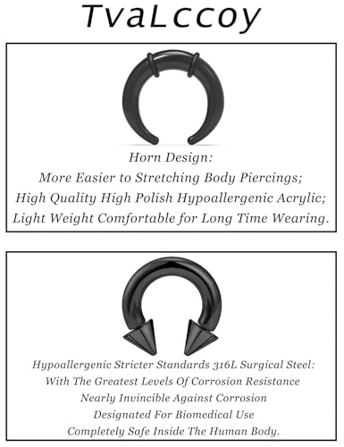 Septum Stretching Kit Big Nose Piercing Rings Stretched Jewelry for Women Men 14g 12g 8g 6g 4g Acrylic Pincher Taper Surgical Steel Internally Threaded Horseshoe4