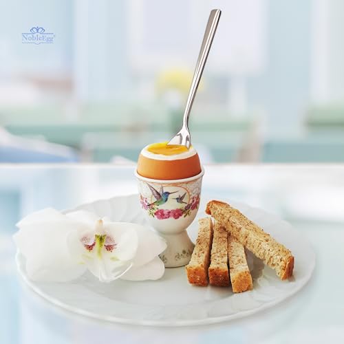 NobleEgg Eierbecher für weich gekochte Eier | 2 Eierhalter aus Porzellan, 2 Eierlöffel aus Edelstahl – Bild 6