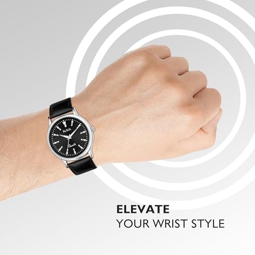 Image of Relish Watch for Men & Boys with Grey & Black PU Leather Strap, Quartz Analog Wrist Watch