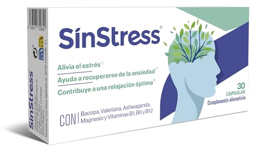 SinStress 30 Cápsulas Antiestrés con Ashwagandha, Magnesio, Bacopa, Valeriana y Vitaminas B6 B12 – Suplemento Natural para Reducir el Estrés y Mejorar la Relajación