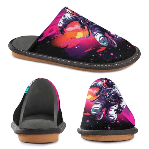 ALAZA Astronaut Watercolor Fuzzy Slippers for Women Men Warm Soft Lightweight Memory Foam House Slippers 6.5-74