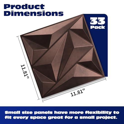 Art3dwallpanels Antique Copper 33 Pack 3D Wall Panels for Interior Decor, PVC Textured Wall Panels 12''x12'' Cover 32.Sq.Ft.Antique Copper