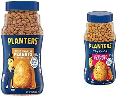 Bundle of PLANTERS Honey Roasted Peanuts, 16 oz. + Planters Sweet and Spicy Dry Roasted Peanuts, 16 oz.