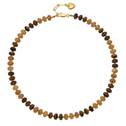 Jelowin Colorful Beaded Choker Necklace for Women Handmade Gemstone Necklace with Natural Stone and 18K Gold Plated Boho Beaded Necklaces for Women Beach Jewelry Gift (Deep Brown)