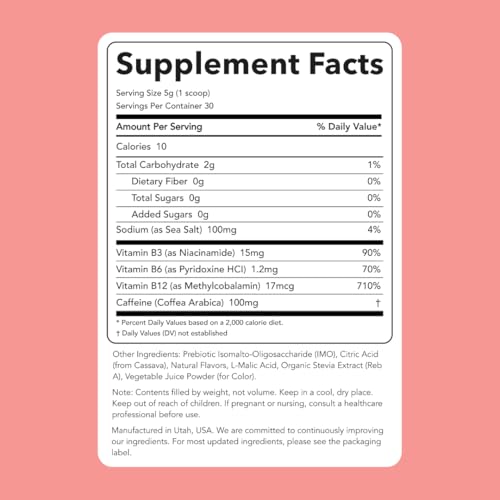 Clean Simple Eats Energy Drink Powder With 100 MG Natural Caffeine, B Vitamins, Electrolytes & Organic Stevia, Powder Drink Mix For Hydration, Endurance & Performance, Strawberry Watermelon, 30 Srvgs