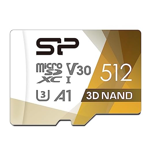 SP Silicon Power Cartão micro SD de 512 GB U3 SDXC microsdxc cartão de memória microSD de alta velocidade com adaptador para Nintendo-Switch, DJI Pocket 2 e drone