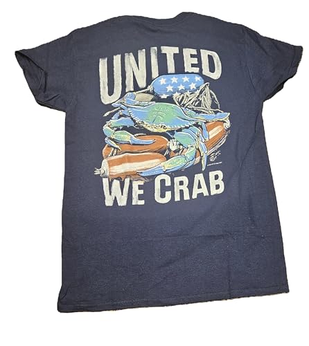 United We Crab Graphic T-Shirt, Navy Blue, Patriotic Blue Crab Design, Size Small