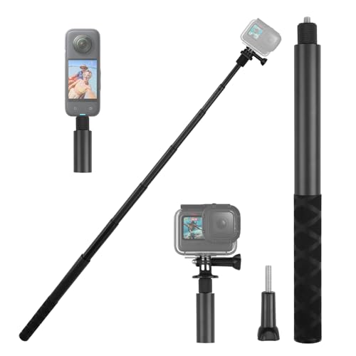 150 cm Invisible Selfie Stick Aluminio, 7 Varillas de Cámara de Acción Aluminio Selfie-Varilla Extensible Monopod 1/4 Tornillo para Insta 360 x5 para GoPro Action RS ONE X2 X3 Osmo