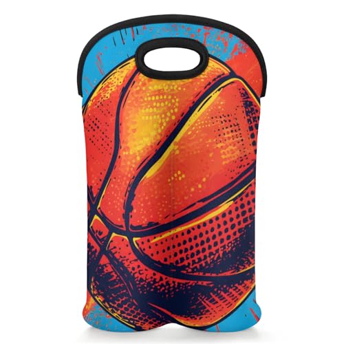 GzLeyigou 2 Bottles Basketball Wine Bag Sleeve Totes Neoprene Protective Wine Carrier Bag for Wine,Water, Champagne, Beer, Baby Bottles,Gift 14.5 x 10 Inches